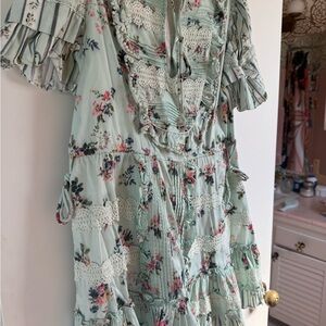 HEMANT & NANDITA Mint Floral Mini Dress